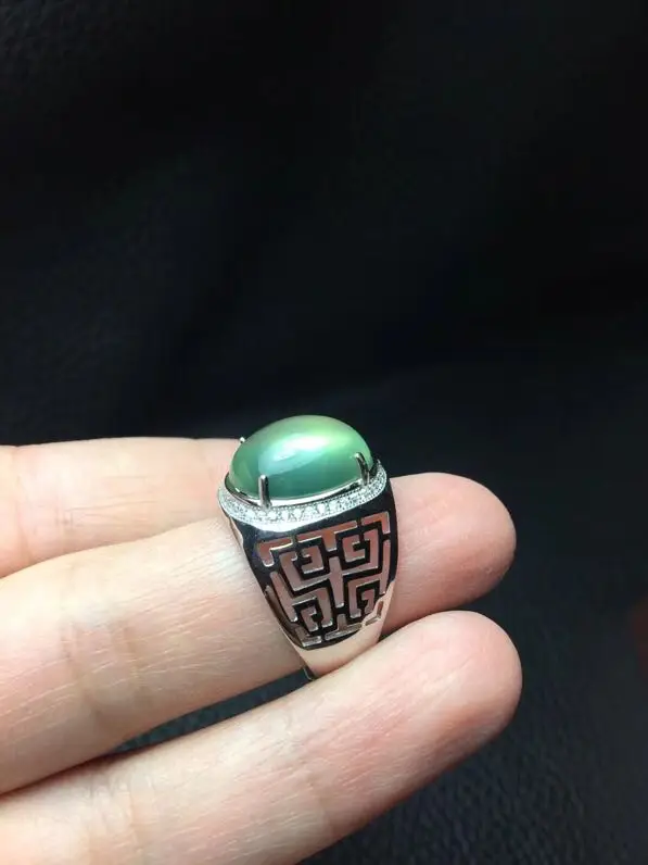Real и Натуральный пренит кольцо человек кольцо 925 серебро 12*16 мм gem Для мужчин изысканные украшения ручной работы
