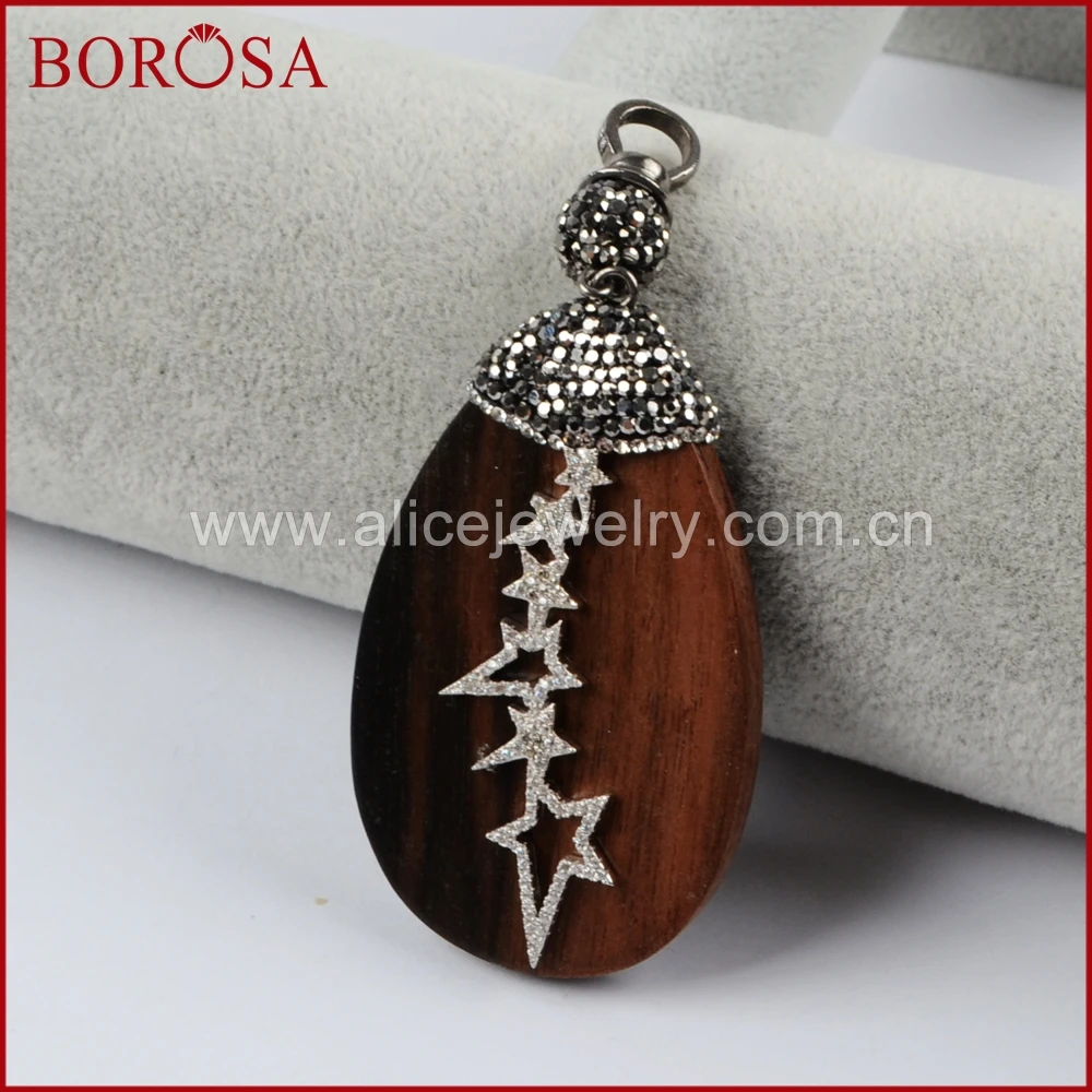 BOROSA Tear Drop Sander деревянный кулон из бисера чистое серебро Цвет Сандерс с 6 звездами