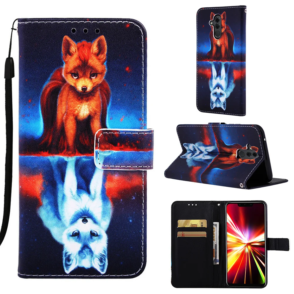 Luxury Flip Painted Book Case Cover Shell for Huawei Honor 10 Lite 8A Y6 P Smart Leather Wallet Phone Bag for Mate 20 Lite