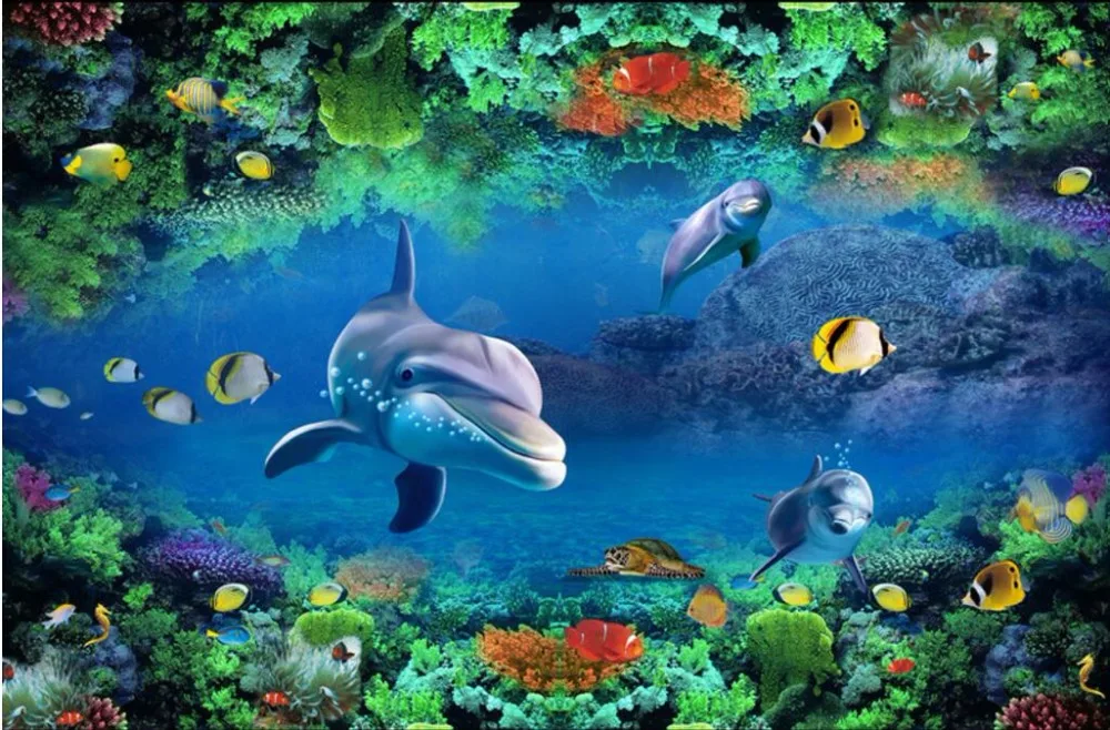 Пользовательские фото 3d потолочные фрески Настенные Бумага водный мир дельфины