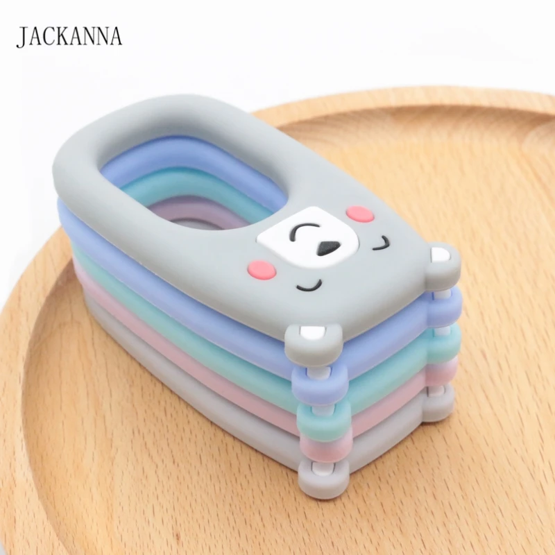 1PC Animal Shape Silicone Teether Wooden Ring Nursing Accessories Chewable Rattle Toy Circle Newborn Shower Gifts Baby Teether