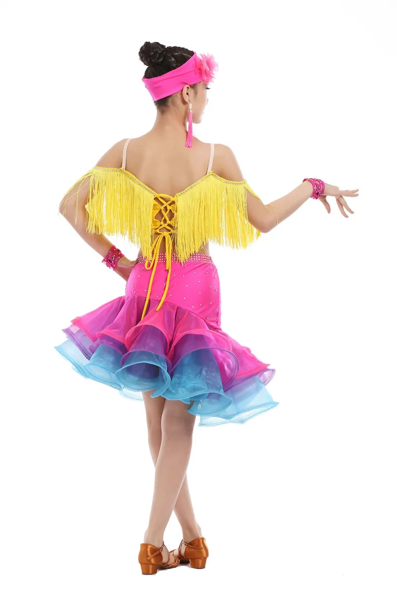 Комплект для латиноамериканских танцев топ без рукавов с бахромой и юбка