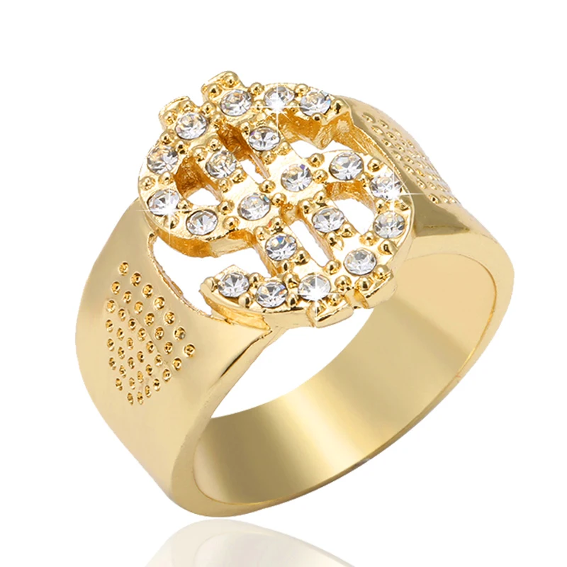 SONYA Мода Рок Iced Out Bling Золотой Цвет Доллар США знак печатки кольца для мужчин ювелирные изделия#7-13