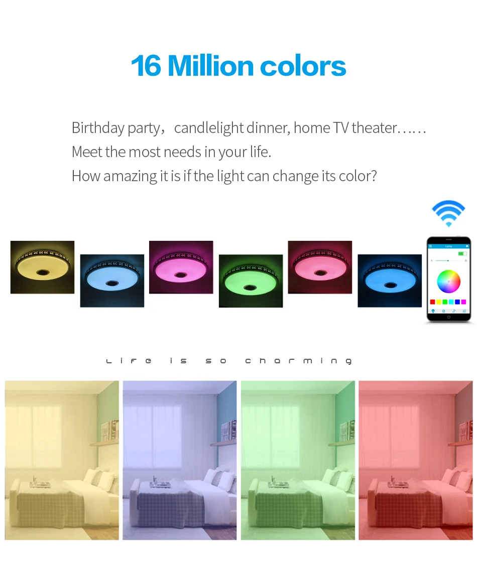 Светодиодный, современный, RGB, потолочный светильник светодиодный, Круглый, для зала, с креплением на поверхность, с дистанционным управлением, для гостиной, спальни, светильник, 220 В