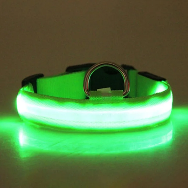 Green Нейлоновый светодиодный ошейник для собак, ночная безопасность, мигающий светится в темноте, поводок для собак, Шейная лента, светящиеся флуоресцентные ошейники для питомцев - Цвет: Green