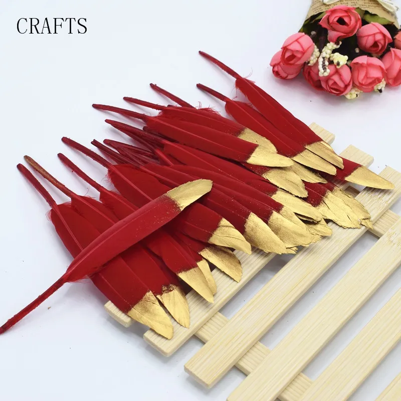 red plus gold Новые 20 красивых утиных перьев 10-16 см/4-6 дюймов DIY ювелирные украшения декоративные аксессуары - Цвет: red plus gold