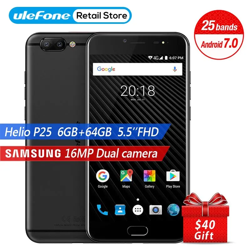 Смартфон Ulefone T1 16MP с двумя тыловыми камерами 5 &quotFHD Helio P25 Octa Core 2.6Gh 6 Гб ram 64 rom Touch ID