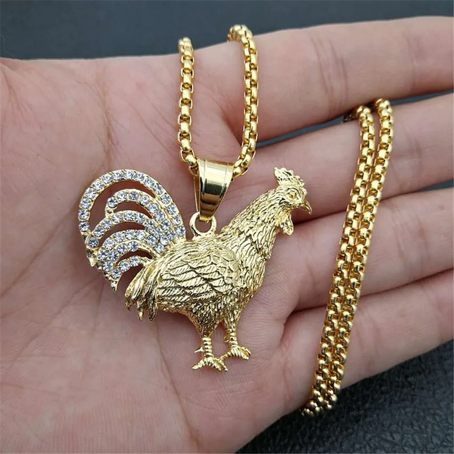 

Women's & Men's Iced Out Bling Gallic Rooster Pendant Necklace Stainless Steel Animal Necklace French Jewelry Gift For Men/Women
