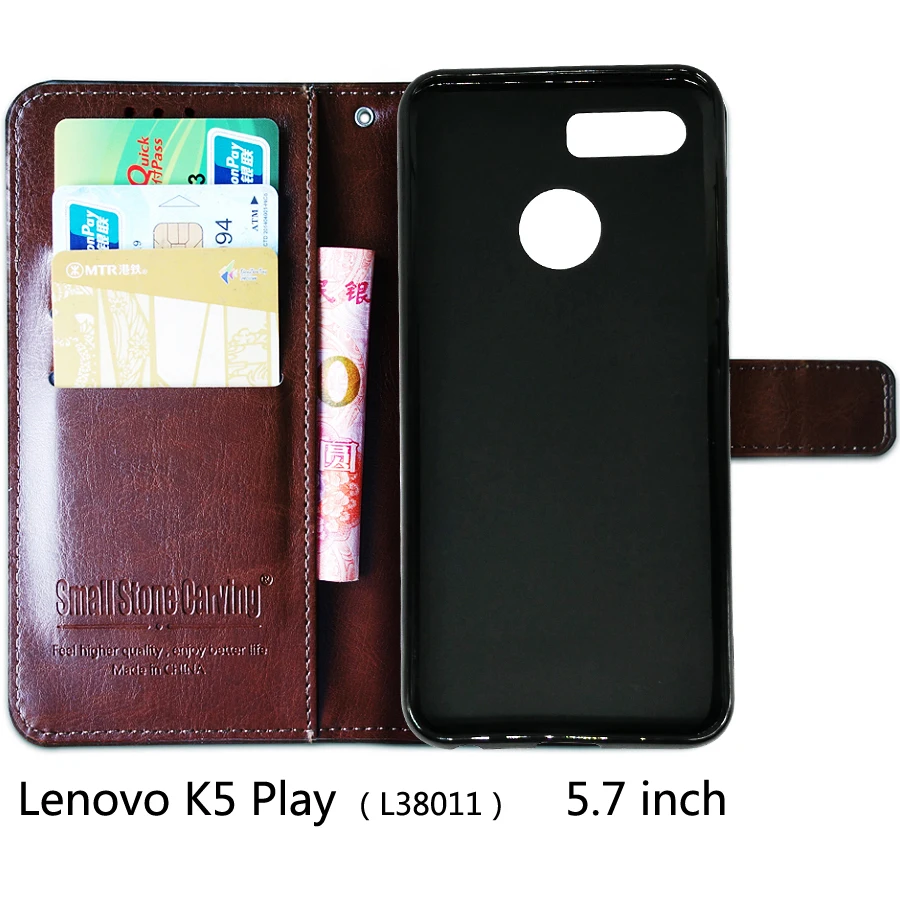Силиконовый откидной кожаный чехол-бумажник для Lenovo K5 Play версии 2018 винтажный