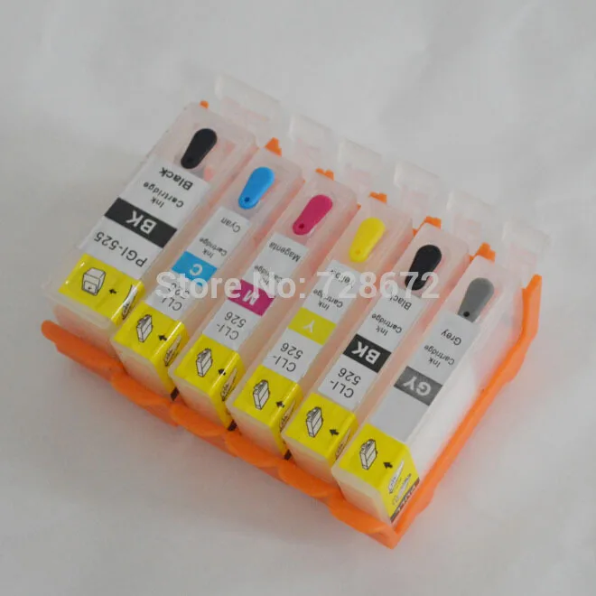 6PCS 525 526 Refillable Ink Cartridge PGI-525 CLI-526 BK C M Y GY With Chip for Canon PIXMA MG6150 MG8150 MG8250 Inkjet Printer |
