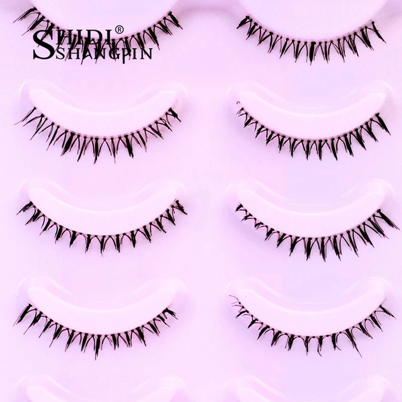 5 пар коротких натуральных нижних накладных ресниц прозрачные черные отдельные