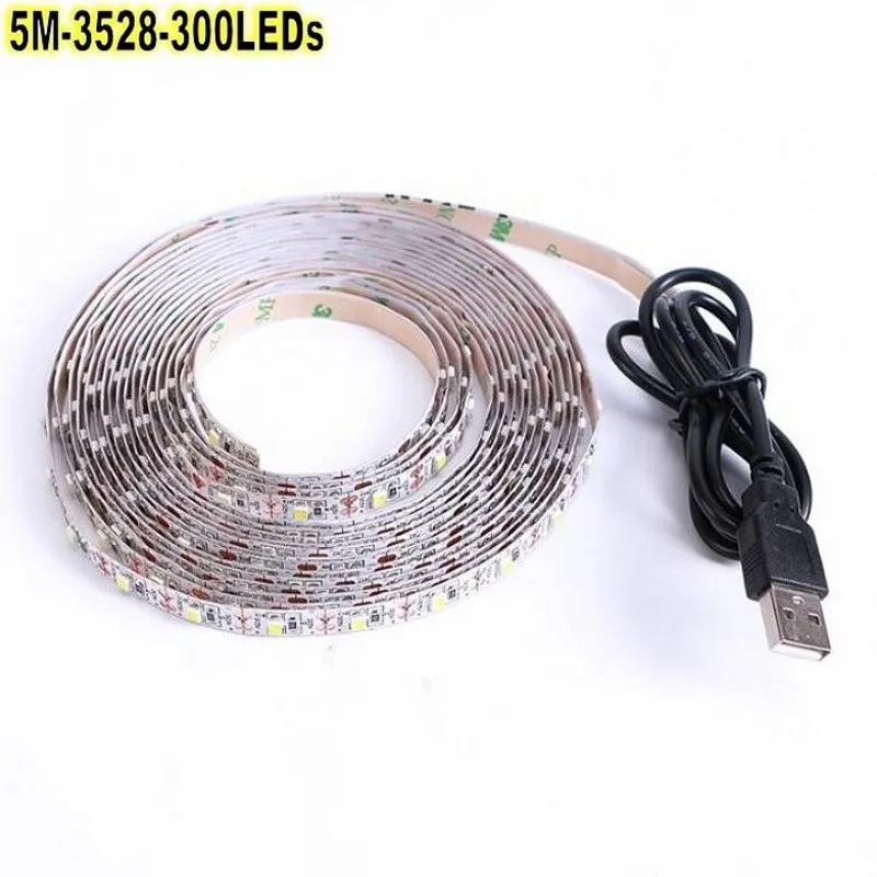 Светодиодная лента 5 в USB кабель светодиодный светильник SMD3528 1 м 2 м 3 м 4 м 5 м Рождественская гибкая светодиодная лента e светильник s ТВ фоновый светильник ing