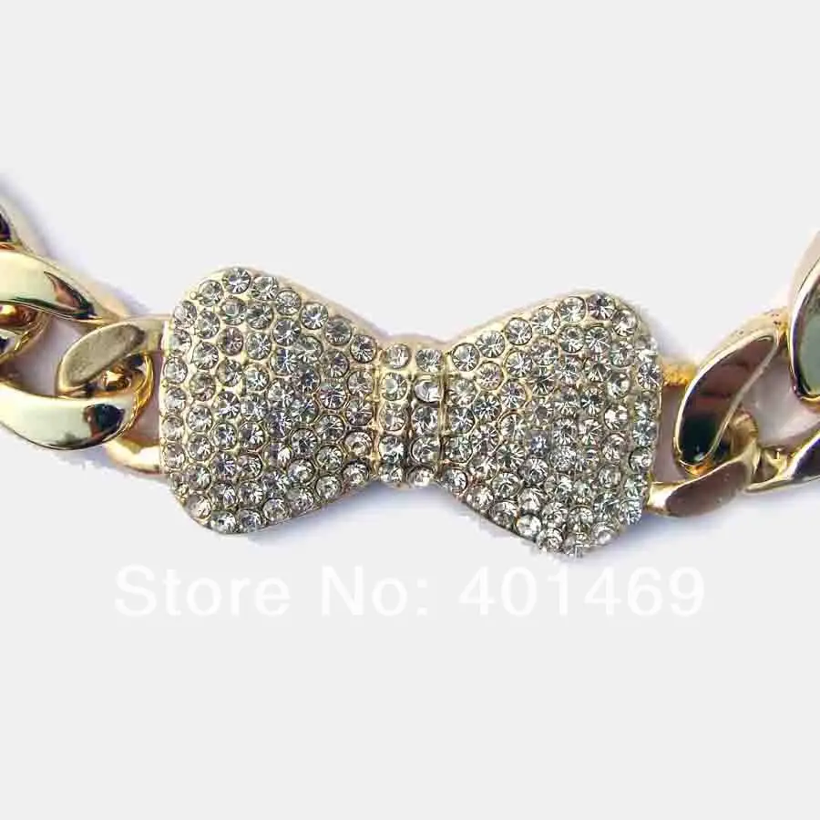 ?? 2018ホットスタイルクリスタル大金属ちょう結びチャームペンダントプラスチックリンクチェーンチョーカーファッションネックレスの宝石120個ロット