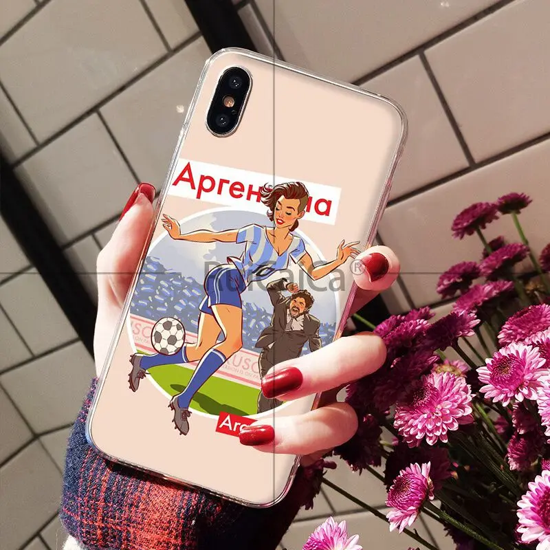 Ruicaica Sports FOOTBALL GIRL TPU Soft Silicone Transparent Phone Case for iPhone 6S 6plus 7 7plus 8 8Plus X Xs MAX 5 5S XR | Мобильные