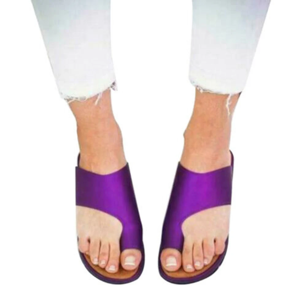 purple Sandalias; сандалии; женская обувь; кожаная обувь на плоской подошве; женские повседневные сандалии с коррекцией стопы; ортопедические сандалии с корректором буйона - Цвет: purple