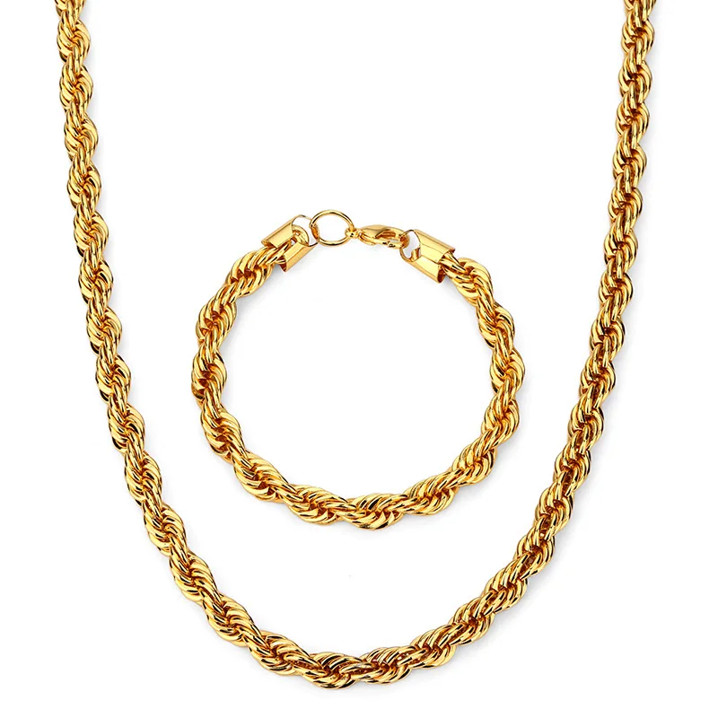 Набор толстых ювелирных изделий желтое золото заполненное мужское ожерелье +