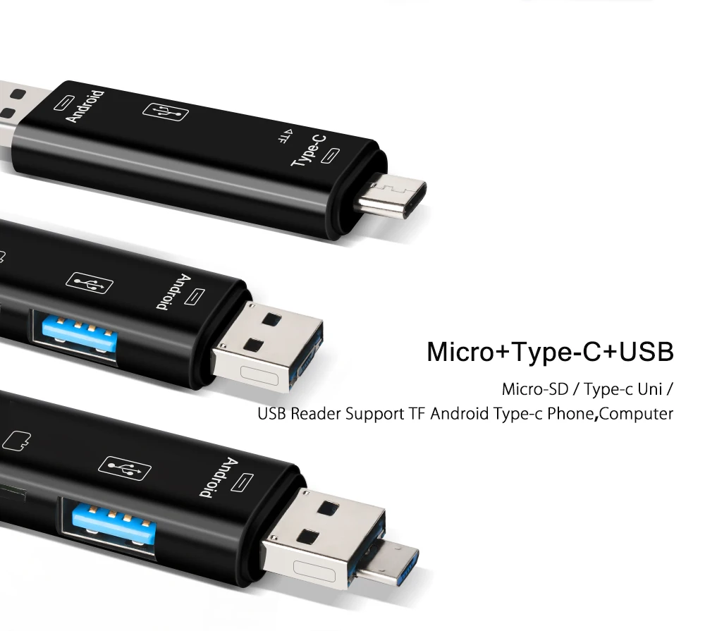 Raugee type C и Micro USB OTG карта адаптер 3 в 1 USB-C-ридер флэш-накопитель TF разъем для чтения для мобильного телефона ПК Mac компьютера