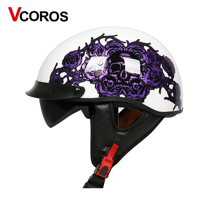 VCOROS стекловолокно стиль moto rcycle шлем, закрывающий половину лица moto rbike шлем с внутренними солнцезащитные очки vespa moto точки шлемов утвержден - Цвет: 9