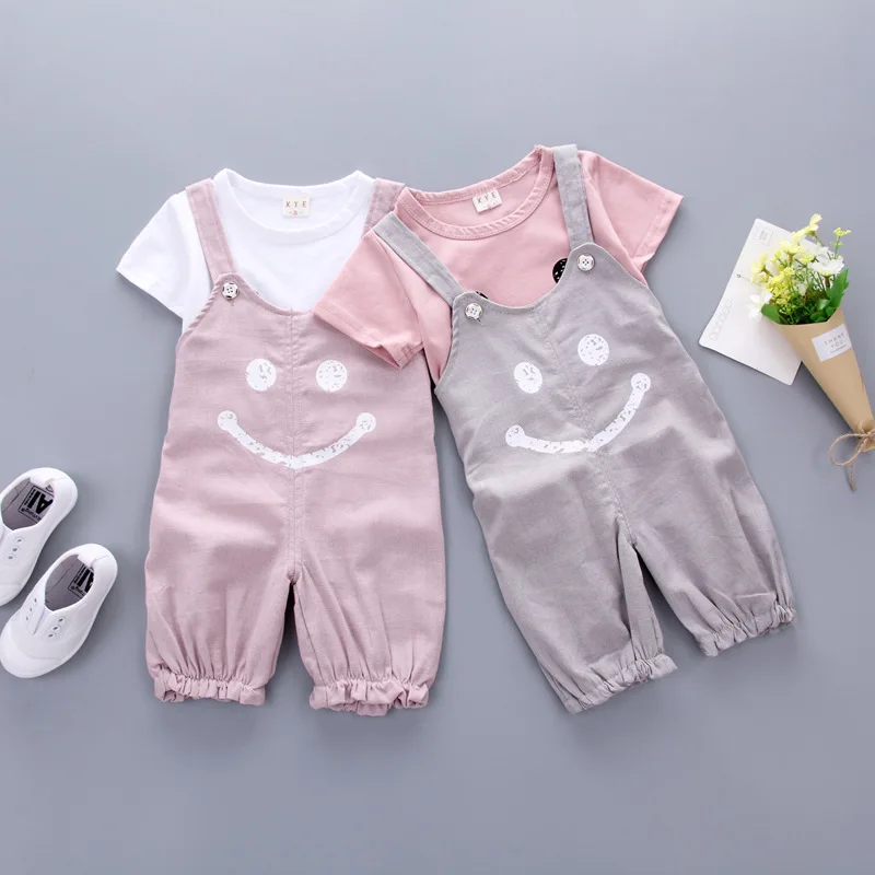 New baby suit in the summer of 2017 boys and girls smiling face coat + suspenders 2 times children clothing collection |