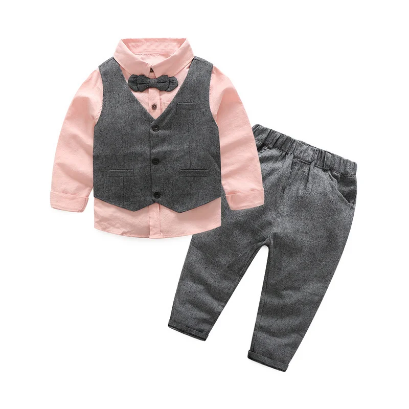 Boy Gentleman Outfits Suit 2018 Bow Tie Long Sleeve Shirt+Vest+Pants 3PCS Formal Party Clothes Toddler Kids Boys Clothing Sets |
