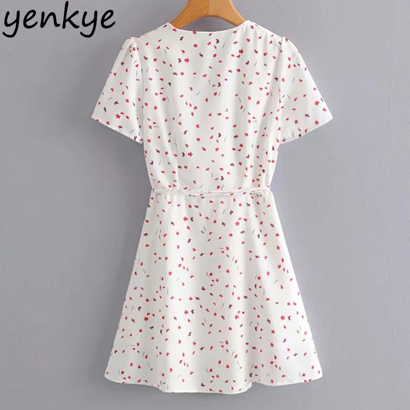 Женское Короткое платье трапеция короткое с запахом v образным вырезом и