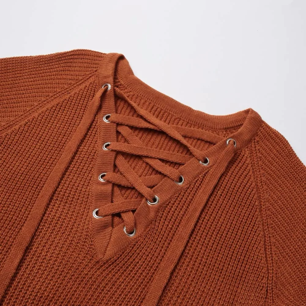 2018 осенние пуловеры для женщин вязаный свитер на шнуровке полосатый бандаж