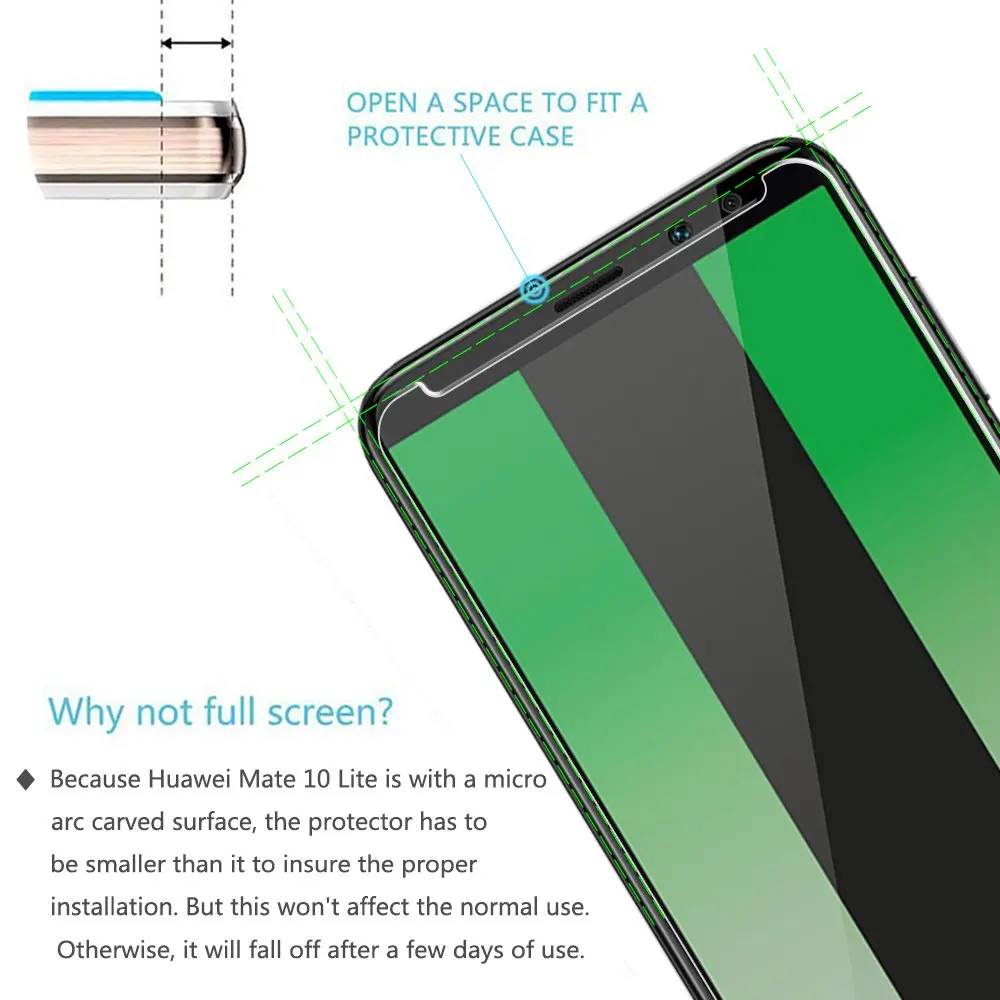 2.5D 9H закаленное стекло для Huawei Mate 10 Lite Nova 2i Защитная пленка смартфона Honor 9i Maimang 6