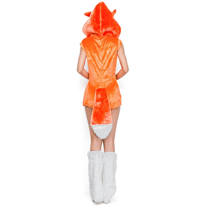 Woman Animal Cosplay Fox Jumpsuit Sexy Orange Outfit Footstraps 2Pcs Set Deguisement For Carnival Halloween Cos Costume | Тематическая