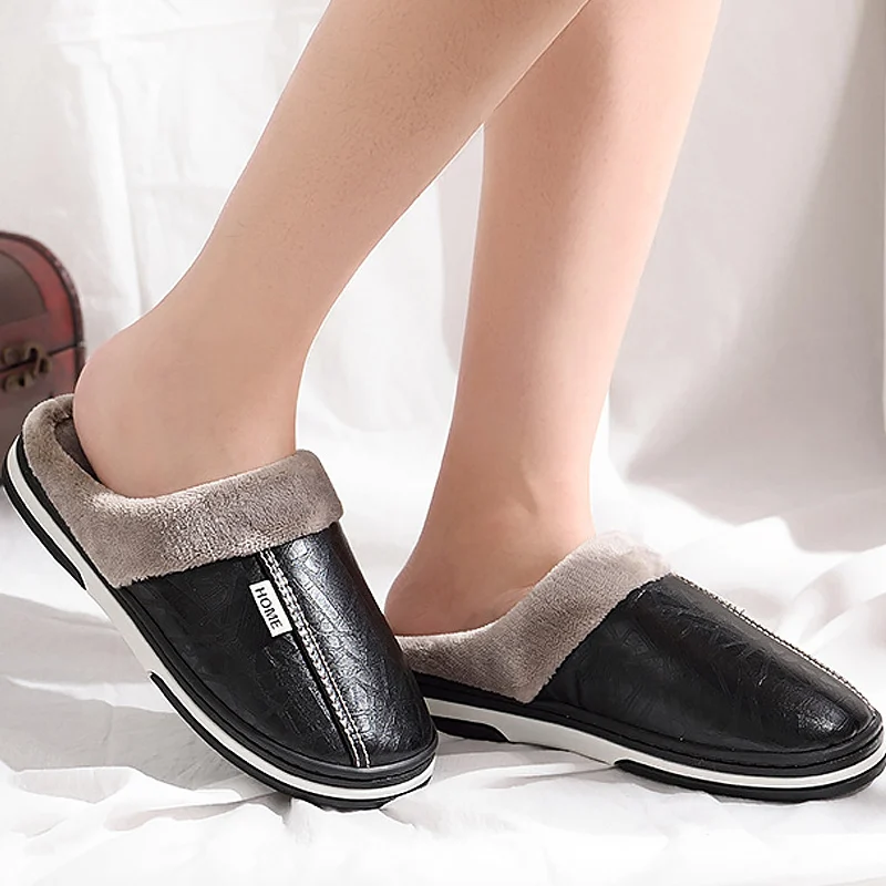 

Women's shoes Home Slippers woman Indoor shoes Memory foam size 9-17 Short plush PU Leather Non-slip Ladies slippers house shoe