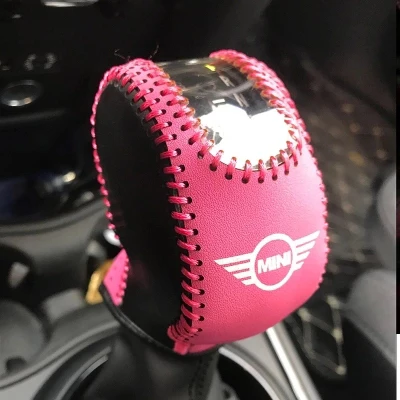 pink and black Высококачественный рычаг переключения передач ручной тормоз защитный чехол из натуральной кожи для mini cooper F55 F56 F60 F54 countryman car-styling1pcs - Название цвета: pink and black