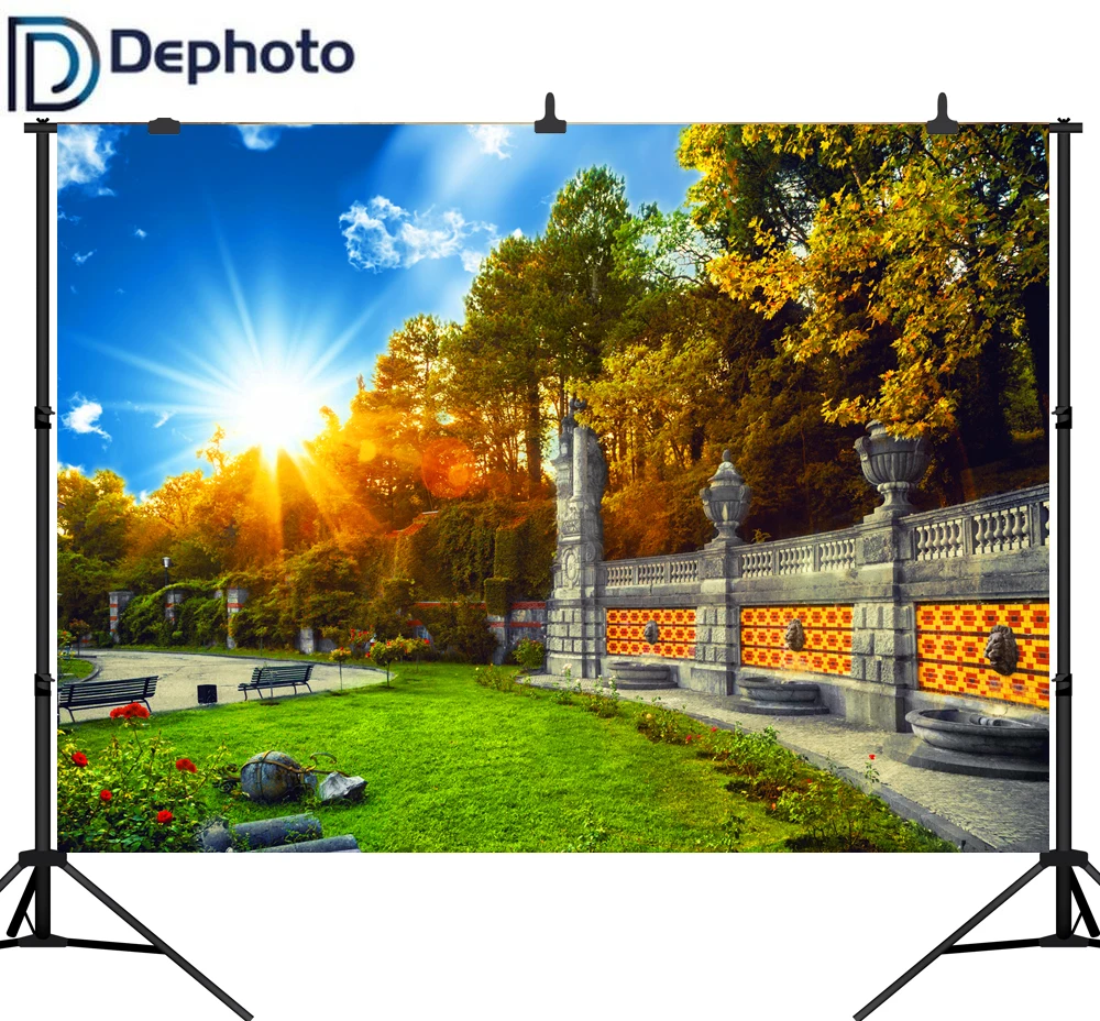Фотофоны для фотостудии с изображением весеннего парка деревьев цветов травы