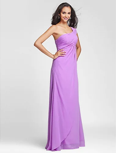 Delicate Design for Every Lady A-line Ruched Wide Straps One-off-shoulder Chiffon Floor-length Evening Dresses LTE79 | Свадьбы и