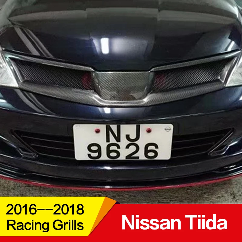 Использовать для Nissan Tiida гоночные грили 2008 09 10 лет углеродное волокно Refitt Передняя Центральная гоночная решетка крышка аксессуары без логотипа автомобиля