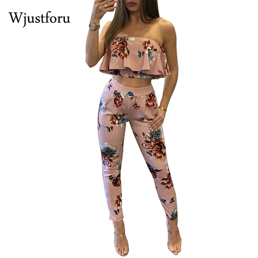 Для женщин летние пикантные из двух частей Наборы для ухода за кожей Printed Crop Топы