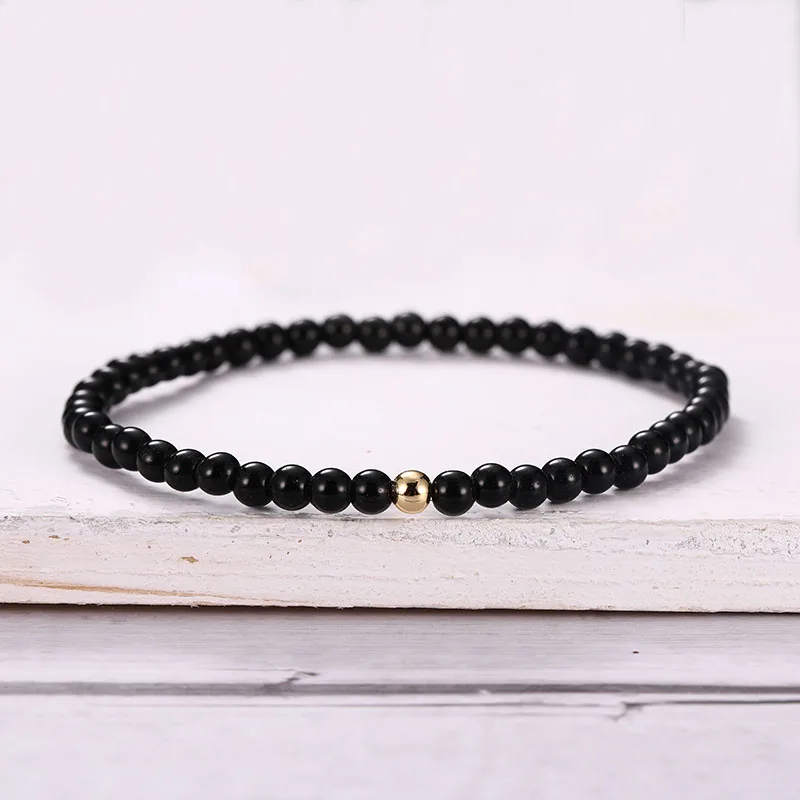 Мужской минималистичный браслет с бусинами из обсидиана 4 мм соли натуральный