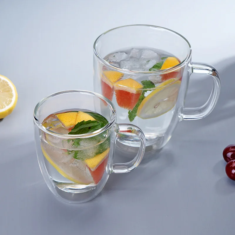 Стильная двухслойная кружка для молока и завтрака с ручкой стекло защитой от