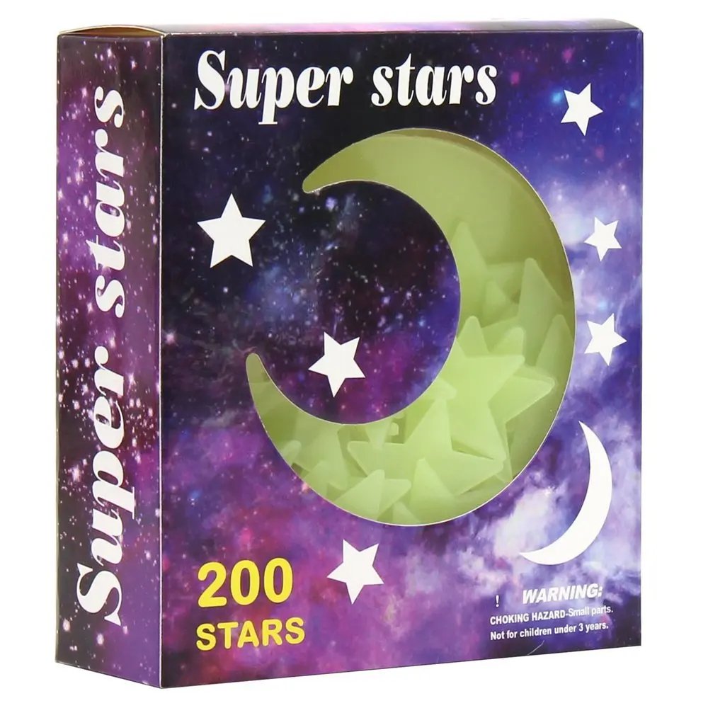 LoveCCD 201pcs/bag Glow in the Dark Toys Luminous Moon Star Stickers Fluorescent Painting Toy PVC Stickers for Room J08#20