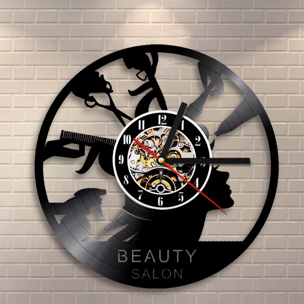 1Piece Beauty Salon Vinyl Record Wall Clock Creative Timepiece Modern Art Barber Shop Gift Decor 3D | Дом и сад