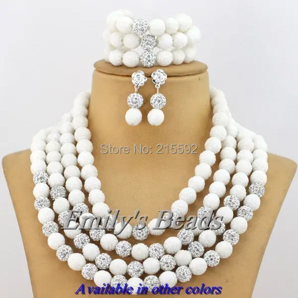 4 слоя нигерийский африканский свадебный жемчуговый комплект белое брачное ожерелье/браслет/серьги полная бесплатная доставка CJ137.