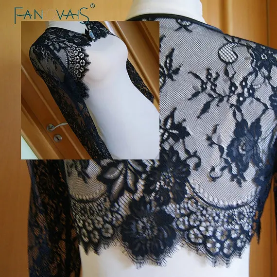 Старинные Кружева Аппликации Цветочные Узоры С Длинными Рукавами Черный