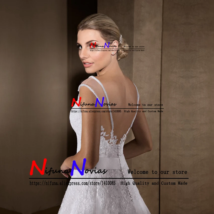 Vestido de Casamento 2019 Кепки рукавами трапециевидной формы свадебное платье на задней