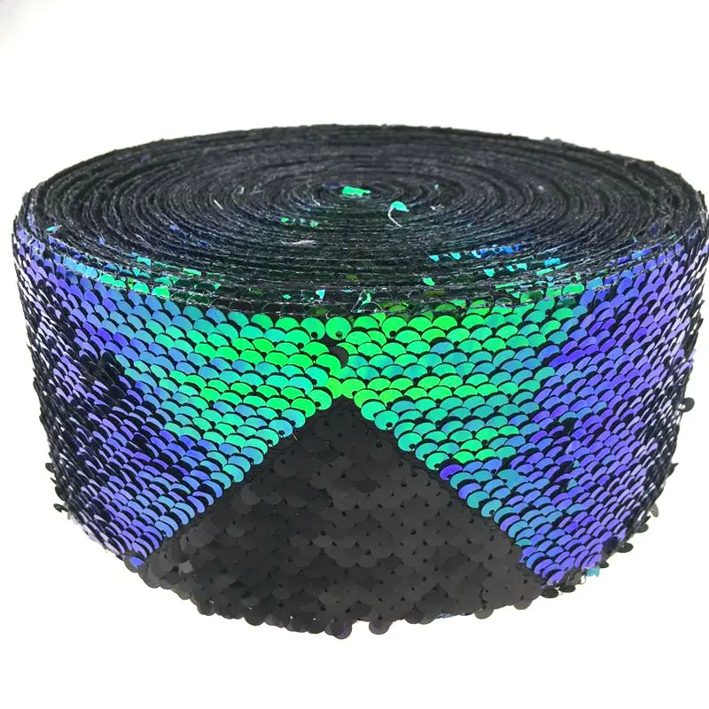 Двухцветная реверсивная лента с блестками 3 дюйма 75 мм Золотая серебром 50