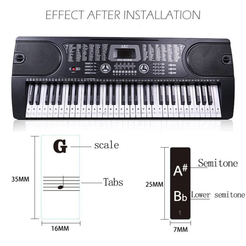 

Piano Sticker Transparent Piano Keyboard PVC Sticker 54/6188 Key Piano Stave Electronic Keyboard Note Sticker for White Keys