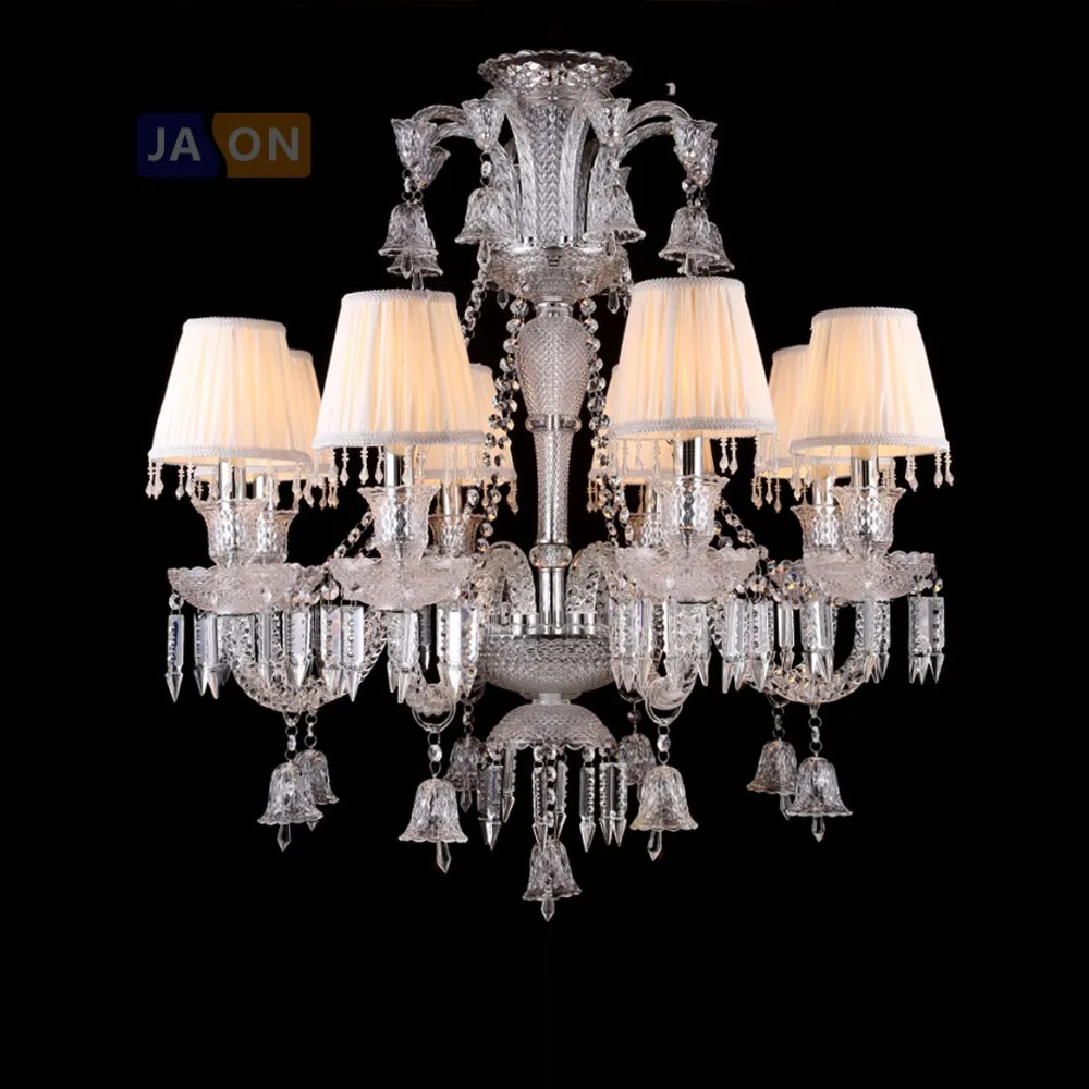

led e14 European Iron Crystal Glass Fabric Clear Chandelier Lighting Lamparas De Techo Suspension Luminaire Lampen For Foyer