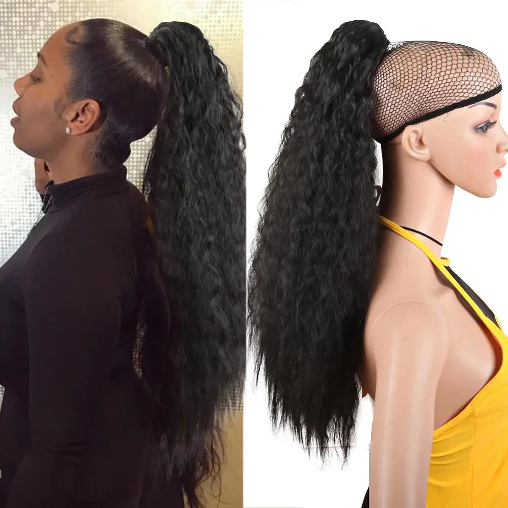 

Deyngs Long Kinky Curly Claw Clip Synthetic Ponytail for Black Women 20 Inch Heat Resistant Natural False Women's Hairpiece