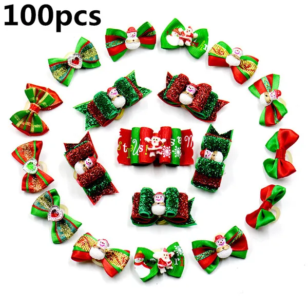 100pcs Рождество pet shop аксессуары для собак галстук-бабочка для собаки волосы банты бант для питомца головные уборы аксессуары для ухода за домашними животными mascotas аксессуары para - Цвет: 100pcs