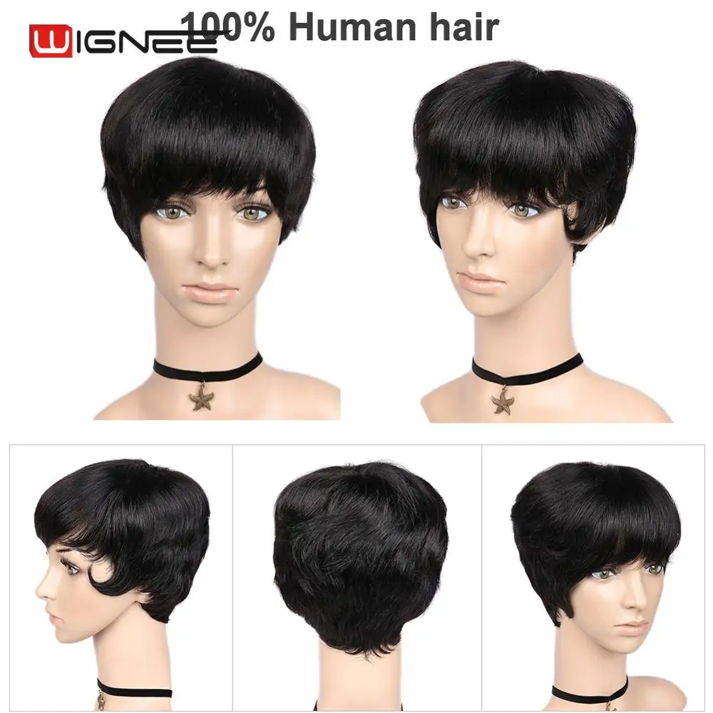 Wignee короткие человеческие волосы парики для женщин Боб Remy бразильские 150% высокой