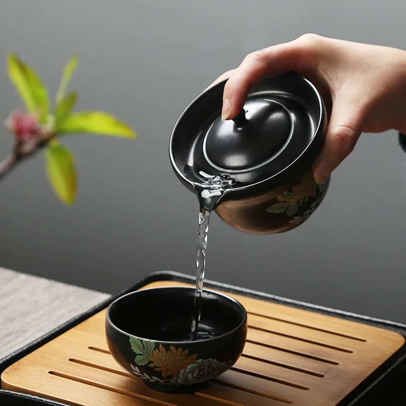 Черный Zen Японский портативный чайный набор для путешествия быстрая чашка