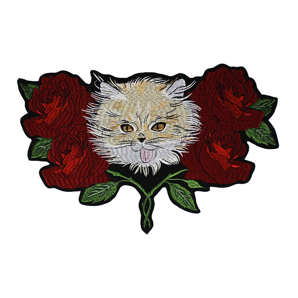 

10pieces Cat Rose Flower Embroidery Applique Large Back Patches Sticker Iron on Badges for Jackets Bag Sewing Accessories TH1310