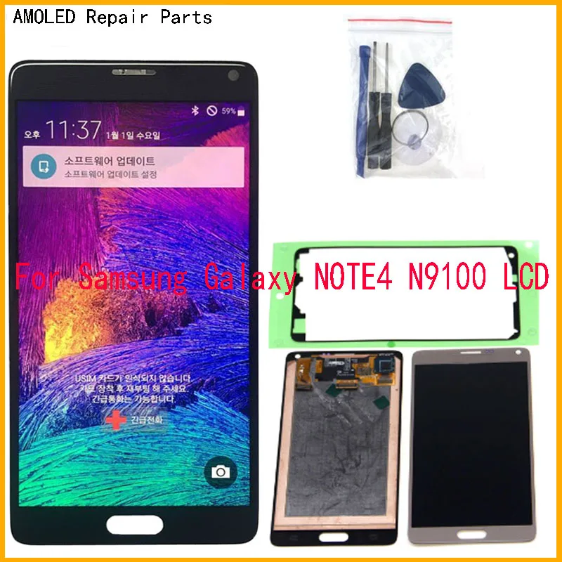 ЖК-экран NOTE4 для samsung Galaxy Note 4 N9100 N910C N910A N910F, сенсорный дигитайзер с тенью, запасные части